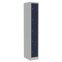 Bisley Primary Steel Locker 5 Doors 1 nest Key lock 300 x 450 x 1,800 mm Light Grey, Oxford Blue