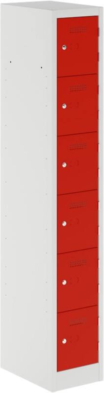 Bisley Primary Steel Locker 6 Doors 1 nest Key lock 300 x 450 x 1,800 mm Light Grey, Cardinal Red