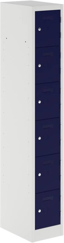 Bisley Primary Steel Locker 6 Doors 1 nest Key lock 300 x 450 x 1,800 mm Light Grey, Oxford Blue