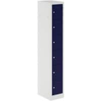 Bisley Primary Steel Locker 6 Doors 300 x 450 x 1,800 mm Light Grey, Oxford Blue