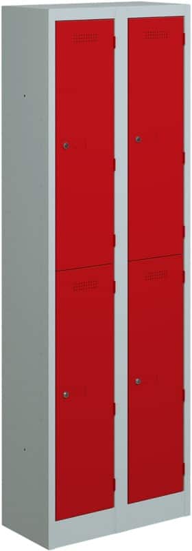 Bisley Primary Steel Locker 2 Doors 2 nests Key lock 600 x 450 x 1,800 mm Light Grey, Cardinal Red