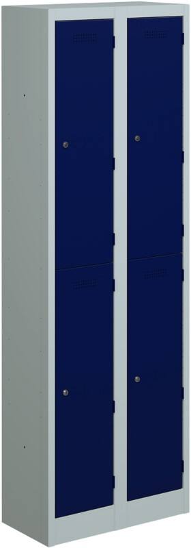 Bisley Primary Steel Locker 2 Doors 2 nests Key lock 600 x 450 x 1,800 mm Light Grey, Oxford Blue
