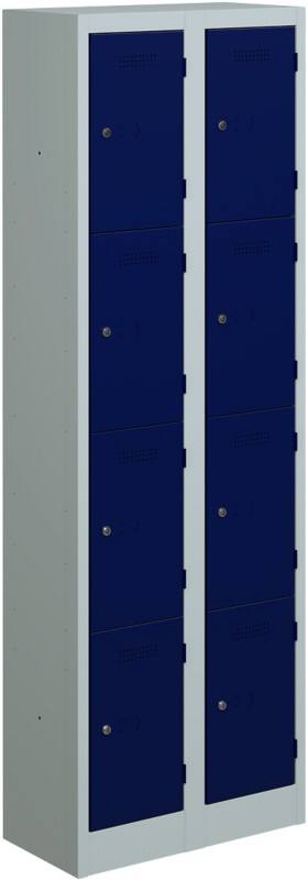 Bisley Primary Steel Locker 4 Doors 2 nests Key lock 600 x 450 x 1,800 mm Light Grey, Oxford Blue