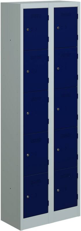 Bisley Primary Steel Locker 5 Doors 2 nests Key lock 600 x 450 x 1,800 mm Light Grey, Oxford Blue