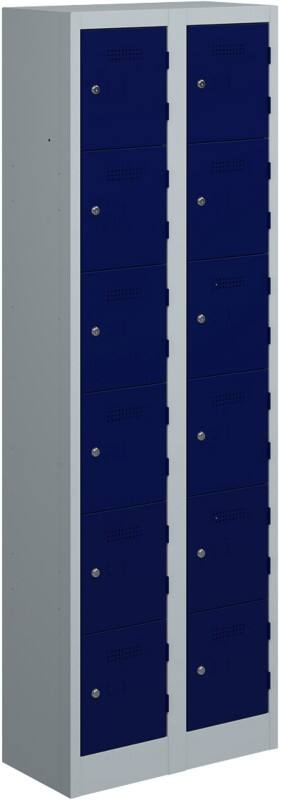 Bisley Primary Steel Locker 6 Doors 2 nests Key lock 600 x 450 x 1,800 mm Light Grey, Oxford Blue