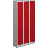 Bisley Primary Steel Locker 3 Doors Key lock 900 x 450 x 1,800 mm Light Grey, Cardinal Red