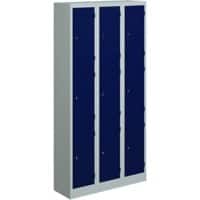 Bisley Primary Steel Locker 3 Doors 900 x 450 x 1,800 mm Light Grey, Oxford Blue