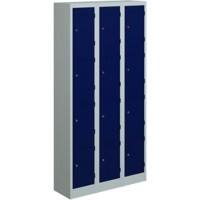 Bisley Primary Steel Locker 4 Doors 900 x 450 x 1,800 mm Light Grey, Oxford Blue