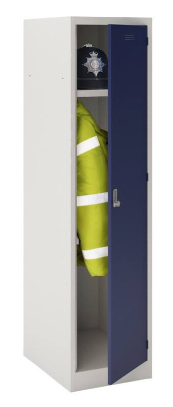 Bisley Workwear Police Steel Locker 1 Doors 1 nest Key lock 600 x 600 x 1,800 mm Light Grey, Oxford Blue