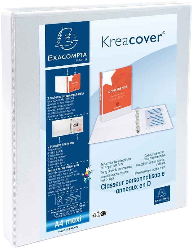 Exacompta 16 mm Presentation Ring Binder PP on Board A4+ 4 Rings White 51940E