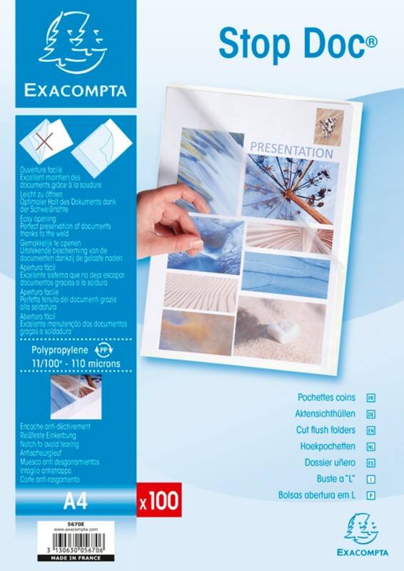 Exacompta STOP DOC Cut Flush Folders A4 Transparent PP 0,11mm Pack of 100