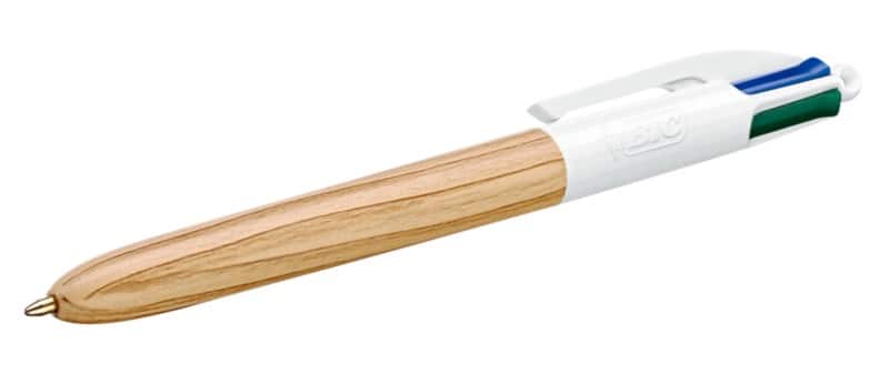 BIC 4 Colours Wood Retractable Ballpoint Pen Multicolour 0.4 mm Medium Ballpoint Refillable