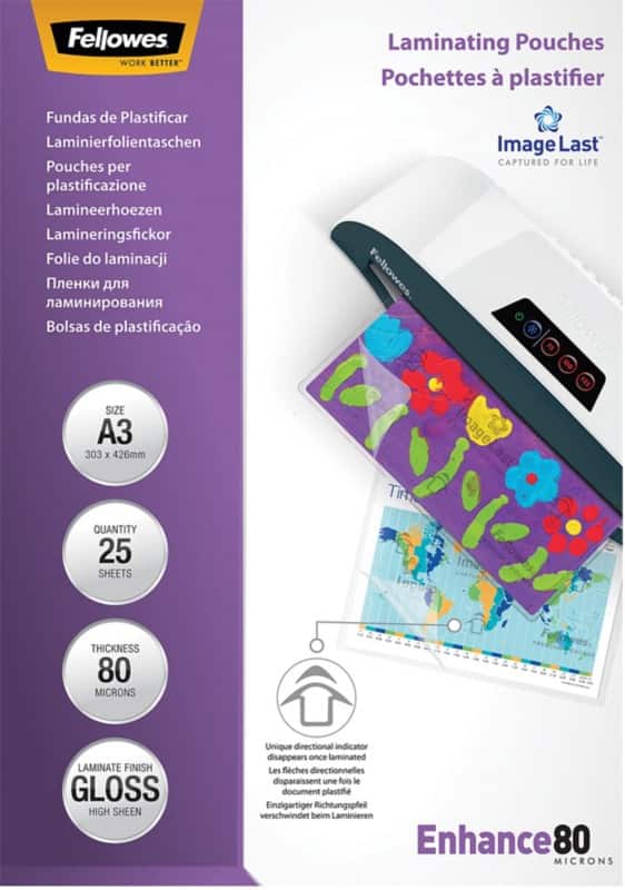 Fellowes ImageLast Laminating Pouches A3 Glossy 80 micron Transparent Pack of 25