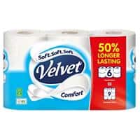 Velvet Comfort Toilet Roll 2 Ply 7223056 6 Rolls of 300 Sheets