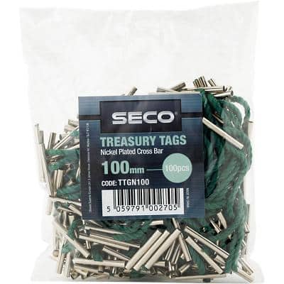 Seco Treasury Tags Metal Green 100 mm Pack of 100