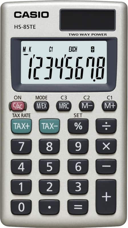 Casio HS-85TE Pocket Calculator 8 Digit Display Silver