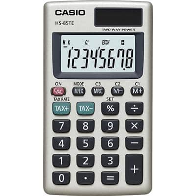 Casio HS-85TE Pocket Calculator 8 Digit Display Silver