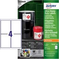Avery Laser, Inkjet Resistant Labels B7169-50 adhesive A4 White 139 x 99 mm 200 Sheets of 4 Labels