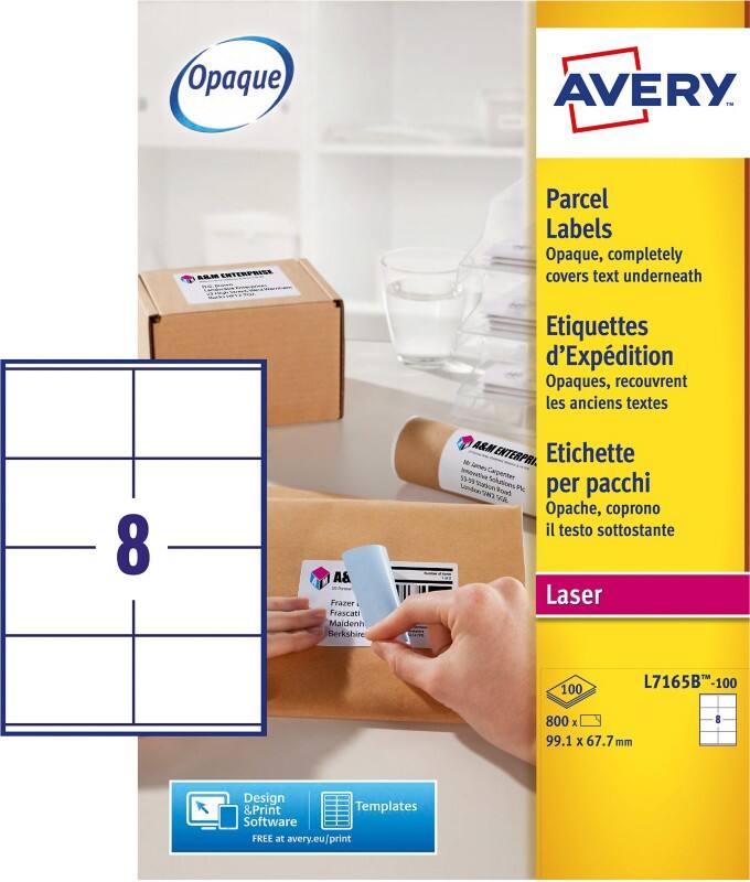 Avery Laser Address Labels L7165B-100 adhesive A4 White 6.77 x 9.91 cm 100 Sheets of 8 Labels