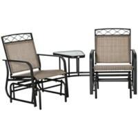 OutSunny Table and Chairs set 860 x 1,950 x 910 mm Steel, Breathable Mesh Fabric, Tempered Glass Brown