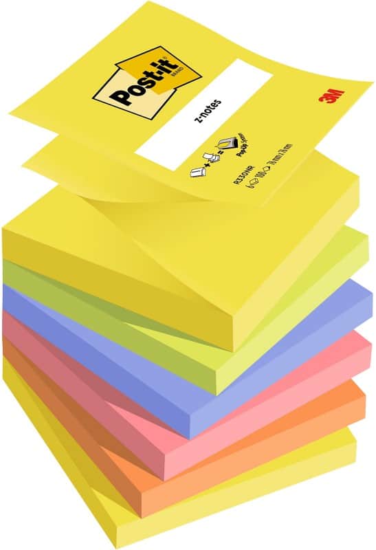 Post-it Sticky Z-Notes Square 76 x 76 mm Assorted R-330NR 6 Pads of 100 Sheets