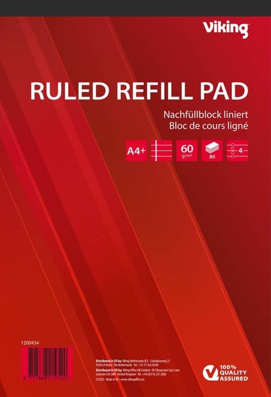 Viking Refill Pad Glued A4+ Ruled Paper Soft Cover Red 160 Pages Pack of 5