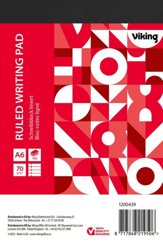 Viking Notepad A6 Ruled Stapled Top Bound Paper Soft Cover Red Perforated 200 Pages Pack of 5