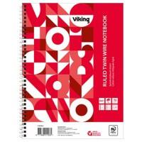 Viking Notebook A4+ Ruled Twin Wire Side Bound Paper Soft Cover Red Perforated 160 Pages Pack of 5