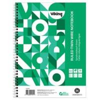 Viking Notebook A4+ Ruled Twin Wire Side Bound Paper Soft Cover Green Perforated 160 Pages