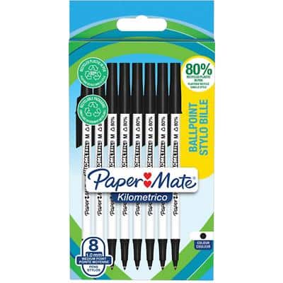 Papermate Kilometrico Ballpoint Pen Medium Black Pack of 8