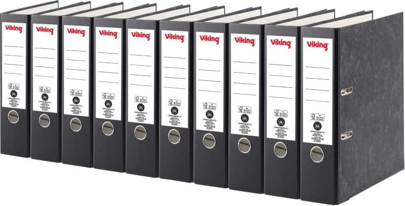 Viking lever arch file a4 portrait 80 mm black 2 ring cardboard marbled portrait pack of 10