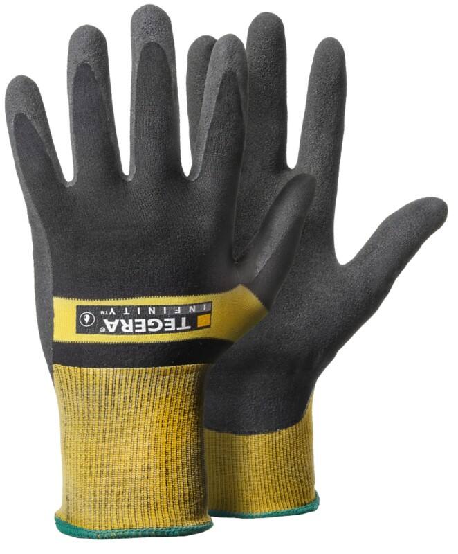 TEGERA Infinity Non-Disposable Precision Gloves Nitrile, Nylon Size 9 Black, Yellow 6 Pairs
