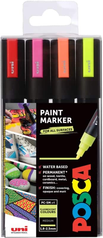 POSCA 153544858 Permanent Paint Marker Assorted Medium Bullet 1.8 - 2.5 mm Pack of 4