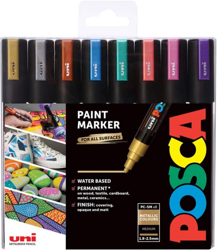 POSCA 153544855 Permanent Paint Marker Assorted Broad Bullet 1.8 - 2.5 mm Pack of 8