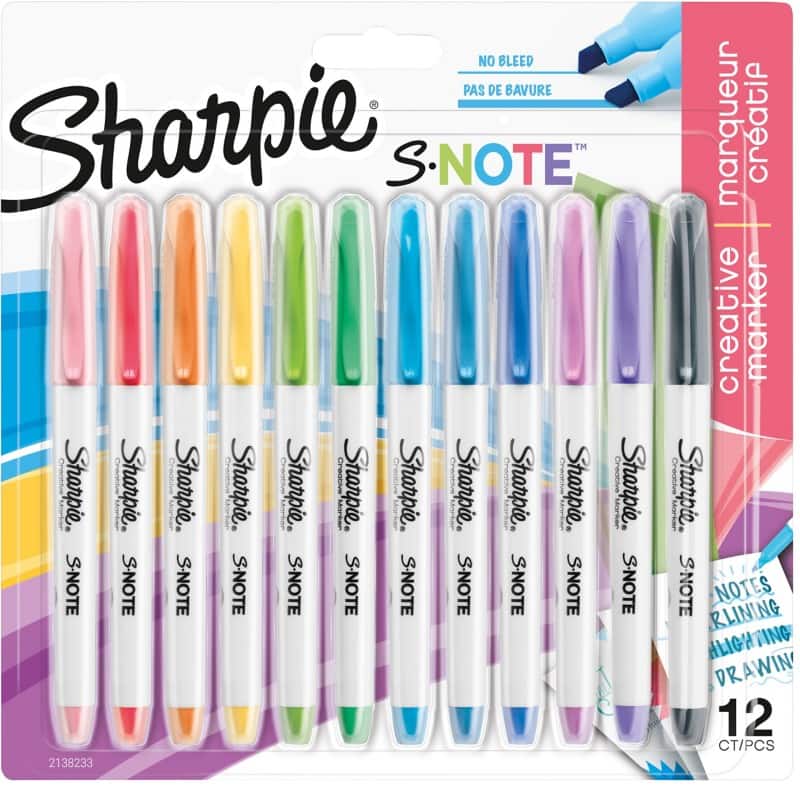 Sharpie S-Note 2138233 Highlighter Assorted  Chisel  -   Pack of 12