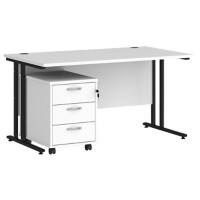 Dams International Straight Desk with 3 Drawer Pedestal SBK314WH 1,400 x 800 x 725 mm