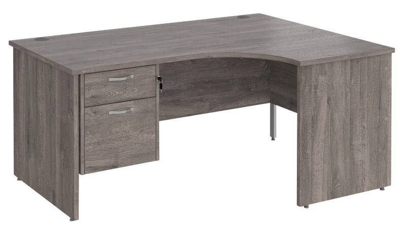 Dams International Maestro 25 Right Hand Ergonomic Desk Oak Wood Grey Oak 2 Drawers 1,600 x 1,200 x 725 mm