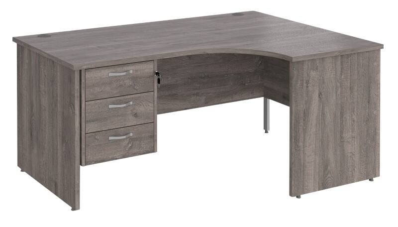Dams International Maestro 25 Right Hand Ergonomic Desk Oak Wood Grey 3 Drawers 1,600 x 1,200 x 725 mm