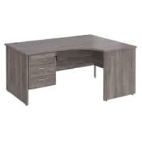 Dams International Maestro 25 Right Hand Ergonomic Desk Oak Wood Grey 3 Drawers 1,600 x 1,200 x 725 mm