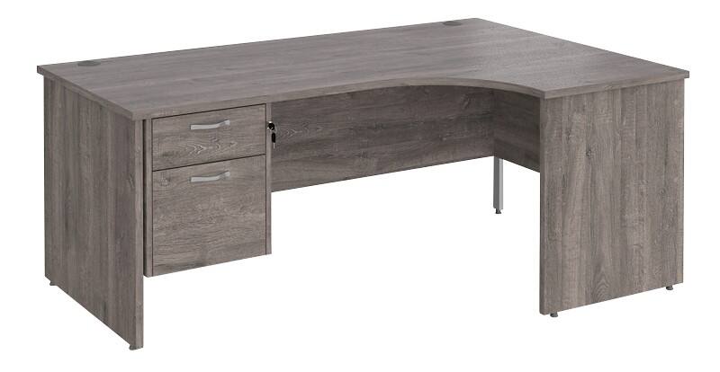 Dams International Maestro 25 Right Hand Ergonomic Desk Oak Wood Grey Oak 2 Drawers 1,800 x 1,200 x 725 mm