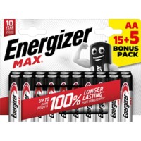 Energizer Alkaline Batteries Max AA LR6 2550 mAh 1.5V Pack of 20