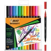 BJIC Felt Pen + Fineliner Multicolour Brush tip + 0.5mm tip Pack 12