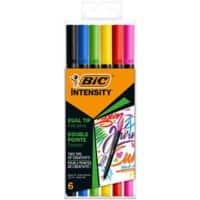 BIC Intensity 2 in 1 Dual Brush Felt Tip Pens Assorted Pack of 6
