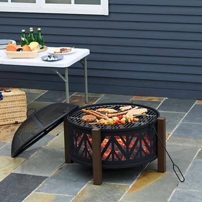 Outsunny Outdoor Fire Pit 842-172 with Grill Cooking Grate Screen Cover Fire Poker Bonfire Patio Black