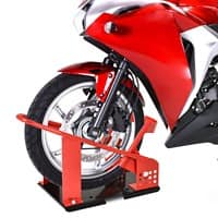 HOMCOM Steel Freestanding Motorcycle Wheel Chock Red
