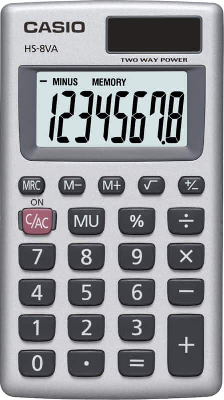 Casio Pocket Calculator HS-8VA 8 Digit Display Silver
