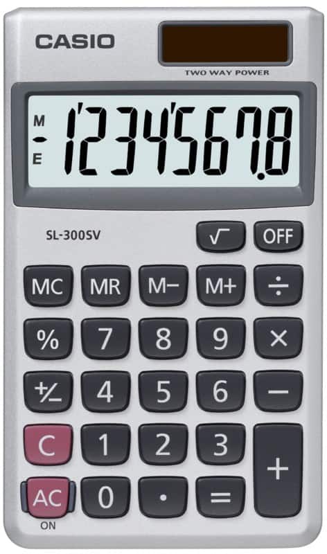 Casio Pocket Calculator SL-300SV 8 Digit Display Silver