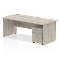 dynamic Impulse Office Desk Rectangular Grey Oak 3 Drawers 1 Pedestal 1,800 (W) x 800 (D) x 730 (H) mm MFC (Melamine Faced Chipboard)