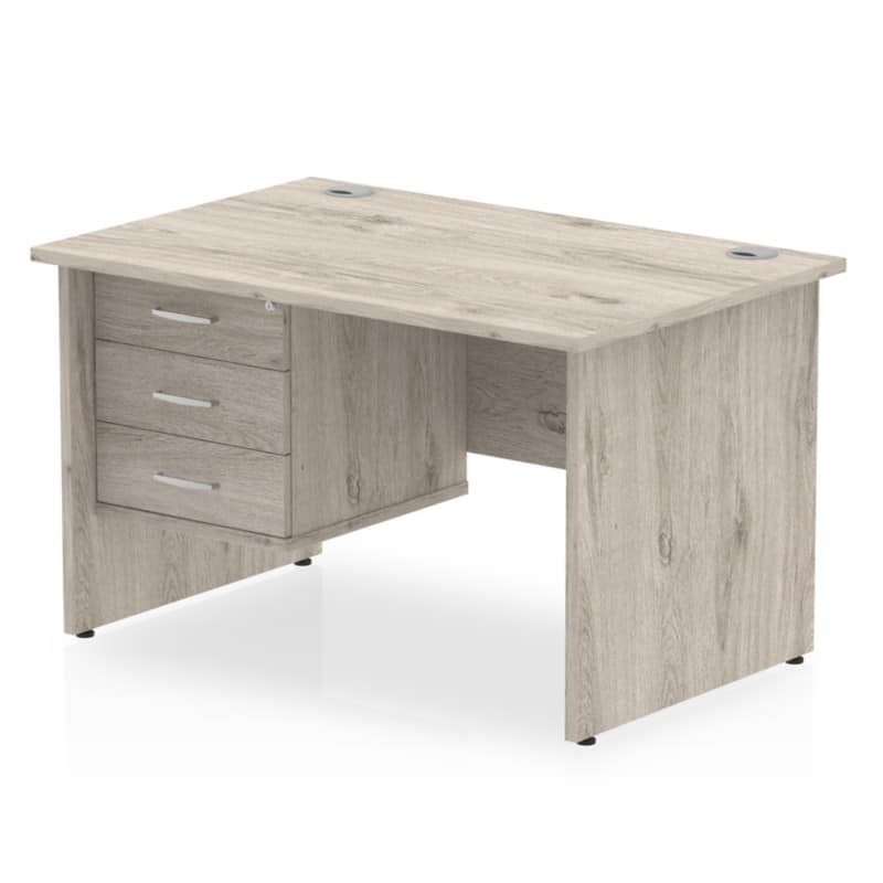 dynamic Impulse Office Desk Rectangular Grey Oak Base panel 3 Drawers 1 Pedestal 1,200 (W) x 800 (D) x 730 (H) mm MFC (Melamine Faced Chipboard)