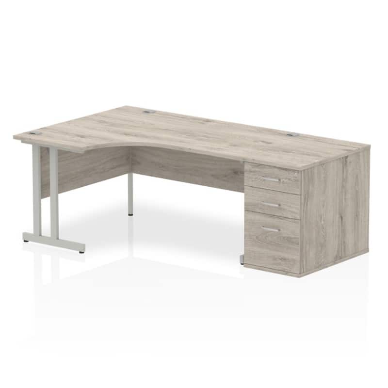 dynamic Impulse Left Hand Desk Rectangular Grey Oak 3 Drawers 1 Pedestal 2,030 (W) x 1,200 (D) x 730 (H) mm MFC (Melamine Faced Chipboard)